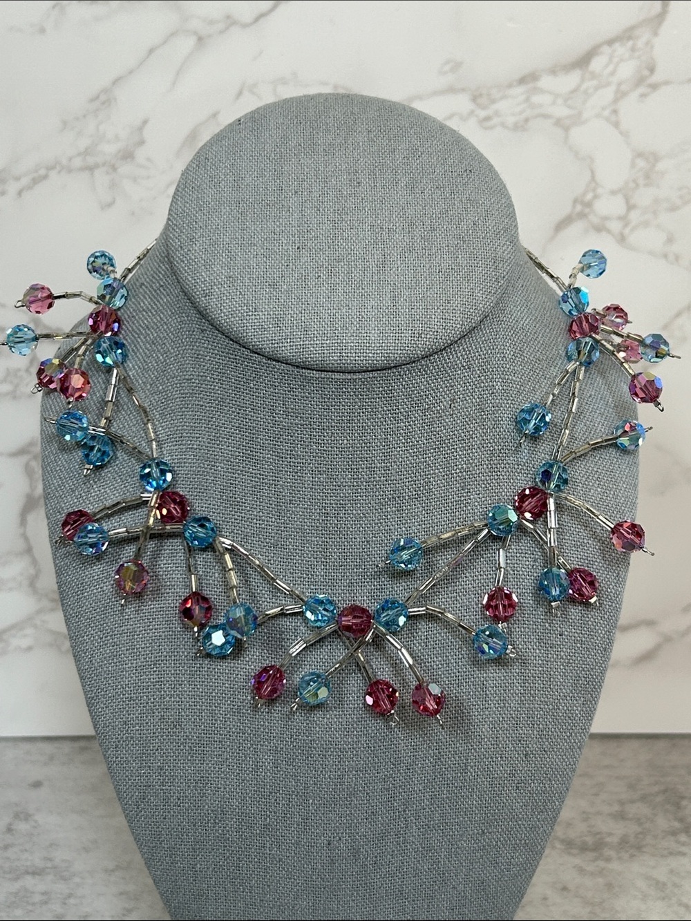 Crystal Branch Necklace in Blue and Pink